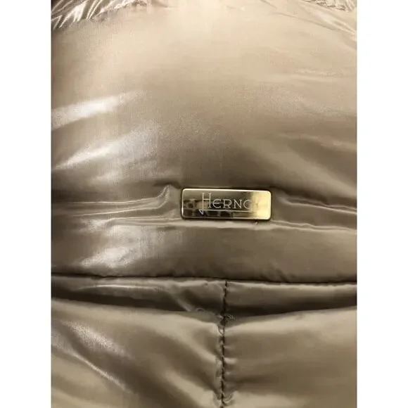 Authentic Women's HERNO Quilted Down Filled Puffer Jacket Long Size 42 Taupe - Picture 9 of 12